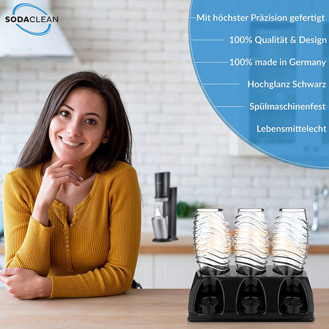 SodaClean® Premium 3er Flaschenhalter für Sodastream  Kunststoff Hochglanz schwarz - Sodaclean