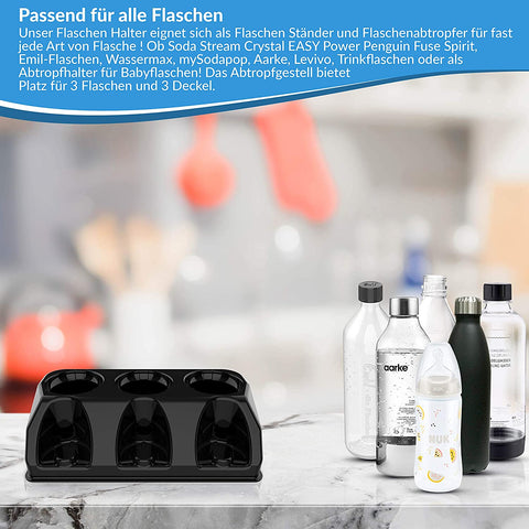 SodaClean® Premium 3er Flaschenhalter für Sodastream  Kunststoff Hochglanz schwarz - Sodaclean