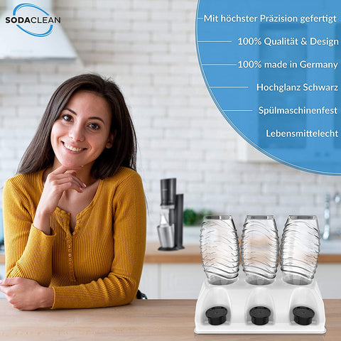 SodaClean® Premium 3er Flaschenhalter für Sodastream Kunststoff Hochglanz weiss - Sodaclean