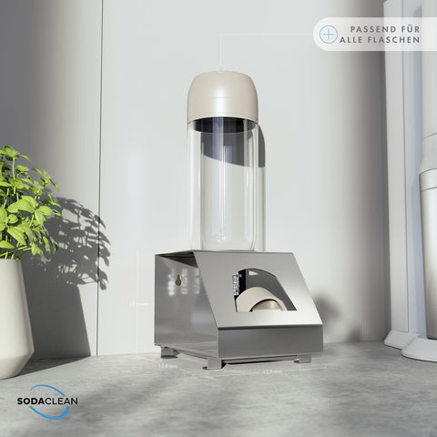SodaClean® Premium 1er Flaschenhalter für Sodastream  aus Edelstahl mit Abtropfwanne - Sodaclean