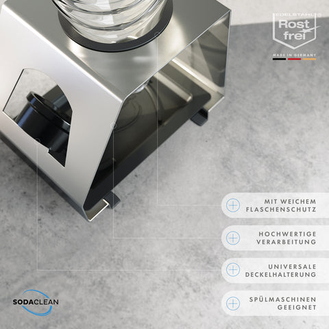 SodaClean® Premium 1er Flaschenhalter für Sodastream  aus Edelstahl mit Abtropfwanne - Sodaclean
