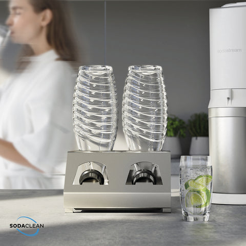 SodaClean® Premium 2er Flaschenhalter für Sodastream  aus Edelstahl mit Abtropfwanne - Sodaclean