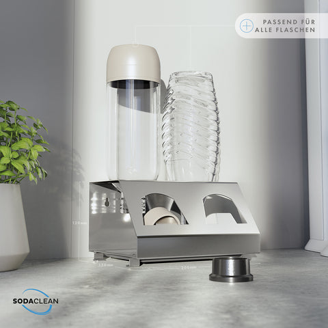 SodaClean® Premium 2er Flaschenhalter für Sodastream  aus Edelstahl mit Abtropfwanne - Sodaclean