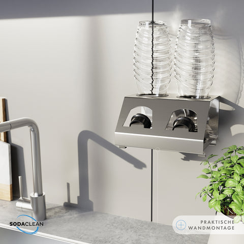 SodaClean® Premium 2er Flaschenhalter für Sodastream  aus Edelstahl mit Abtropfwanne - Sodaclean