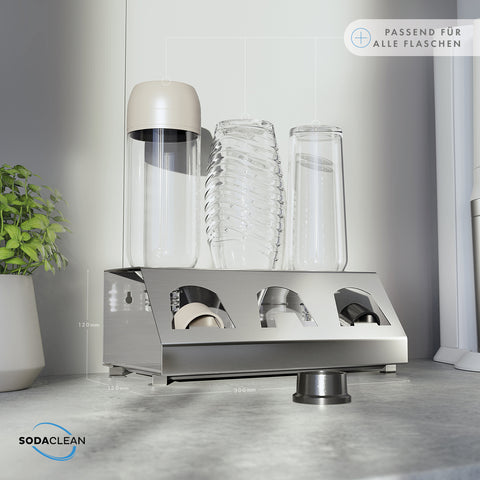 SodaClean® Premium 3er Flaschenhalter für Sodastream  aus Edelstahl mit Abtropfwanne - Sodaclean
