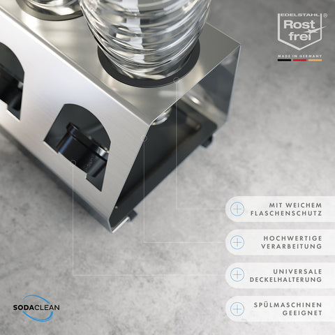 SodaClean® Premium 3er Flaschenhalter für Sodastream  aus Edelstahl mit Abtropfwanne - Sodaclean