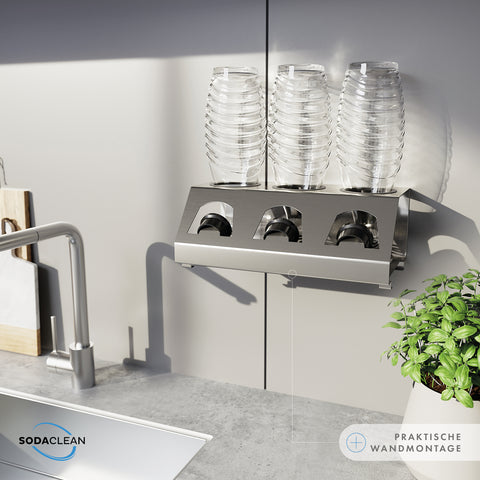 SodaClean® Premium 3er Flaschenhalter für Sodastream  aus Edelstahl mit Abtropfwanne - Sodaclean