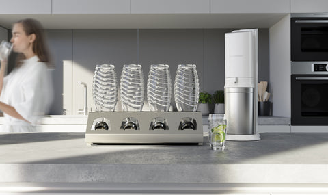 SodaClean® Premium 4er Flaschenhalter für Sodastream  aus Edelstahl mit Abtropfwanne - Sodaclean