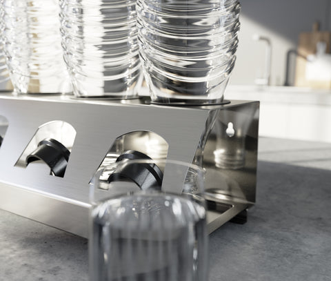 SodaClean® Premium 4er Flaschenhalter für Sodastream  aus Edelstahl mit Abtropfwanne - Sodaclean