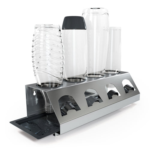 SodaClean® Premium 4er Flaschenhalter für Sodastream  aus Edelstahl mit Abtropfwanne - Sodaclean